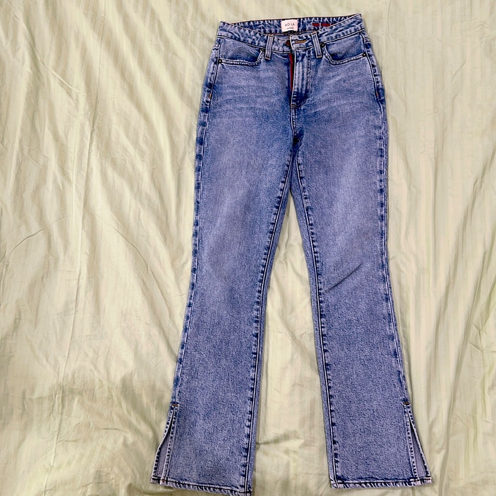 Alice + Olivia Jeans 25 Womens Slim Flare Leg Split Hem Medium Wash Denim
